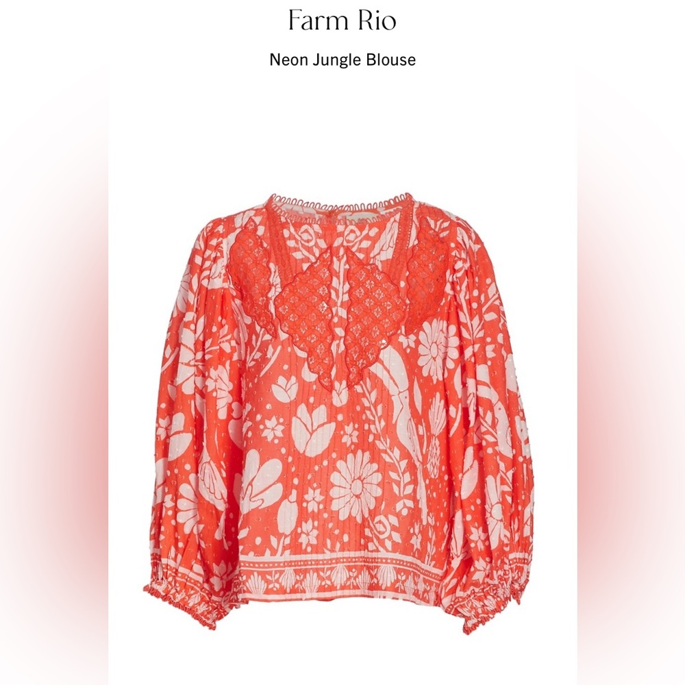 Farm Rio - neon orange jungle blouse, size small